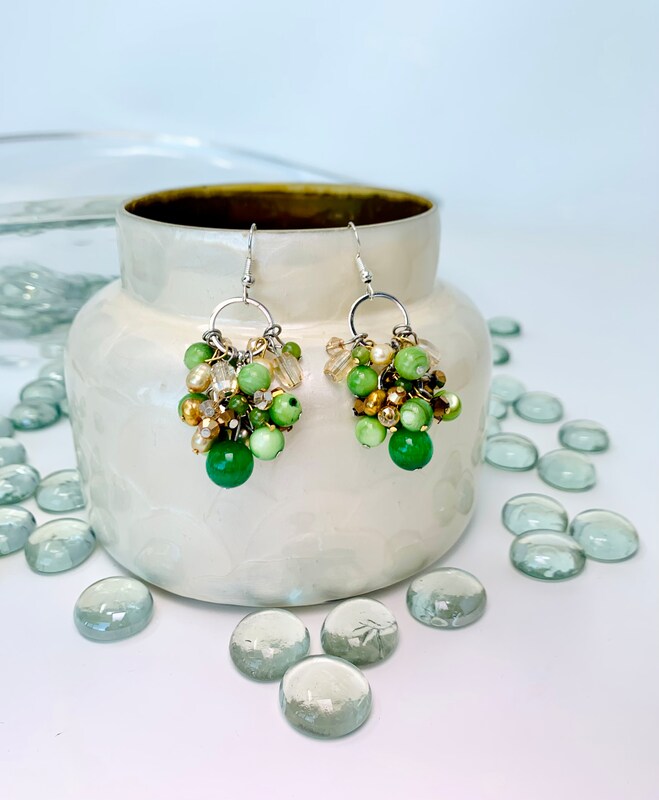 Beautiful Shades of Greens and Browns Cluster Dangling Earrings